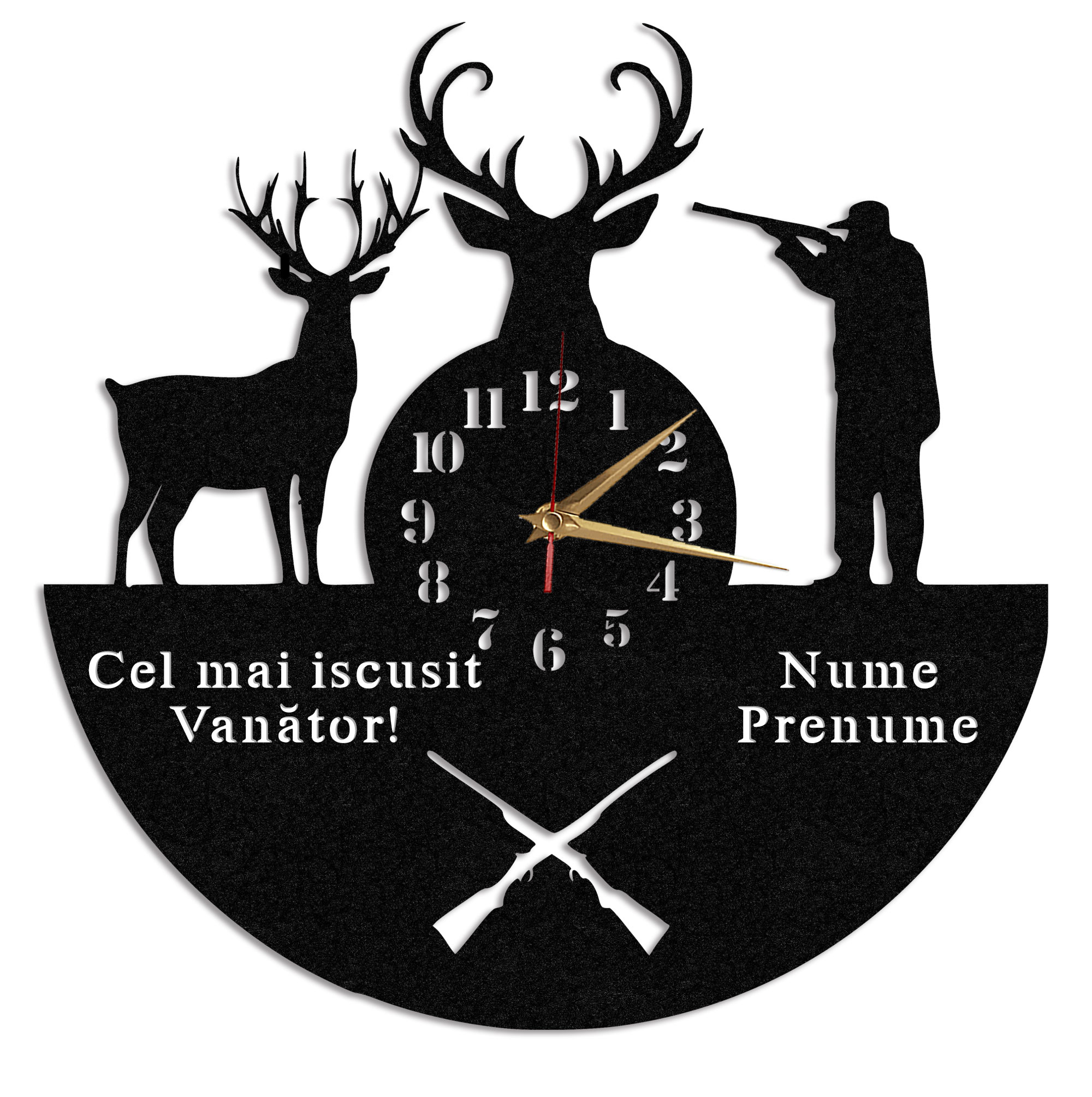 Ceas cadou pentru vanatori cu 2 cerbi - Diametru 45 cm