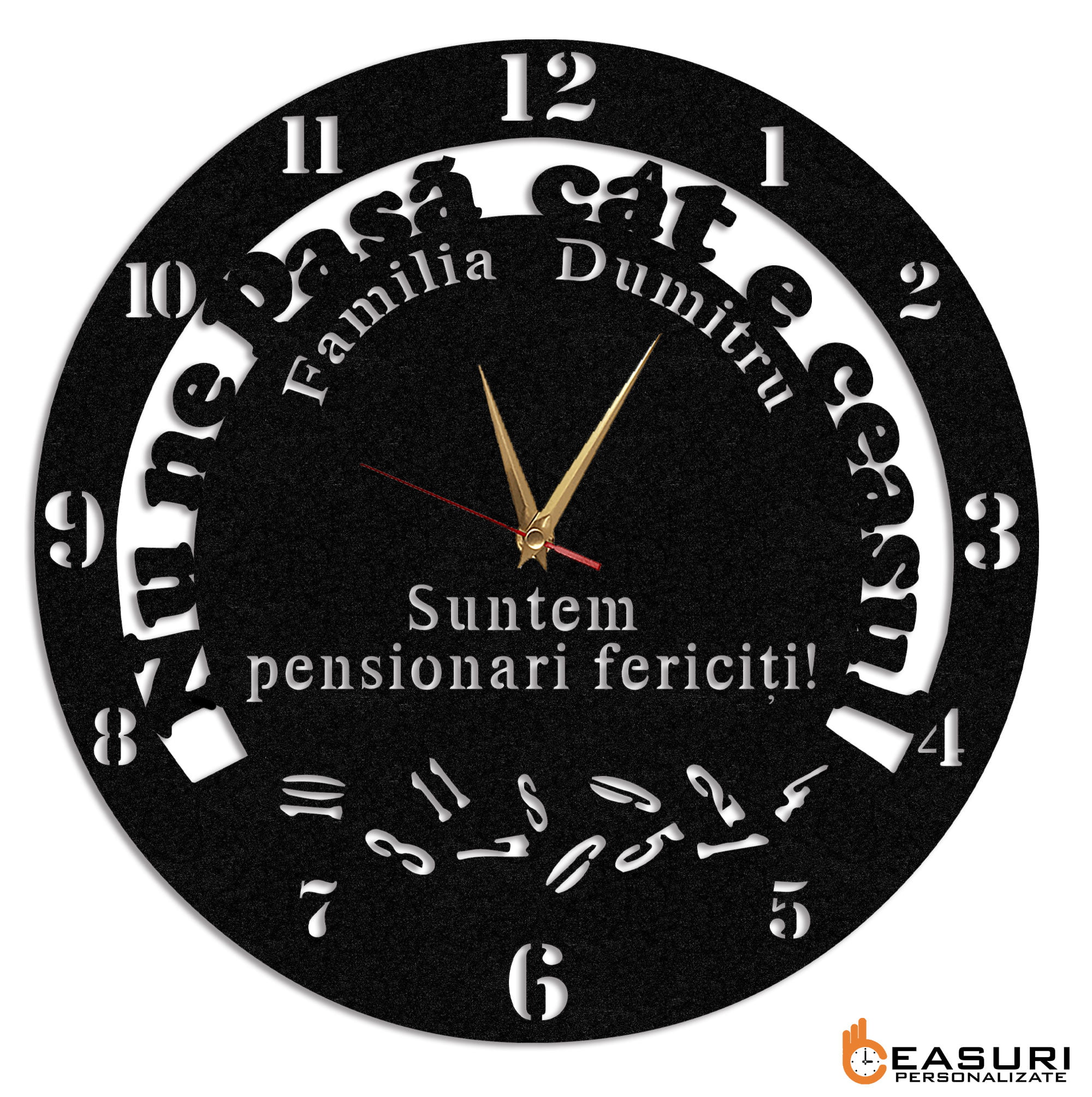 Ceas personalizat pentru pensionari fericiti - Diametru 45 cm