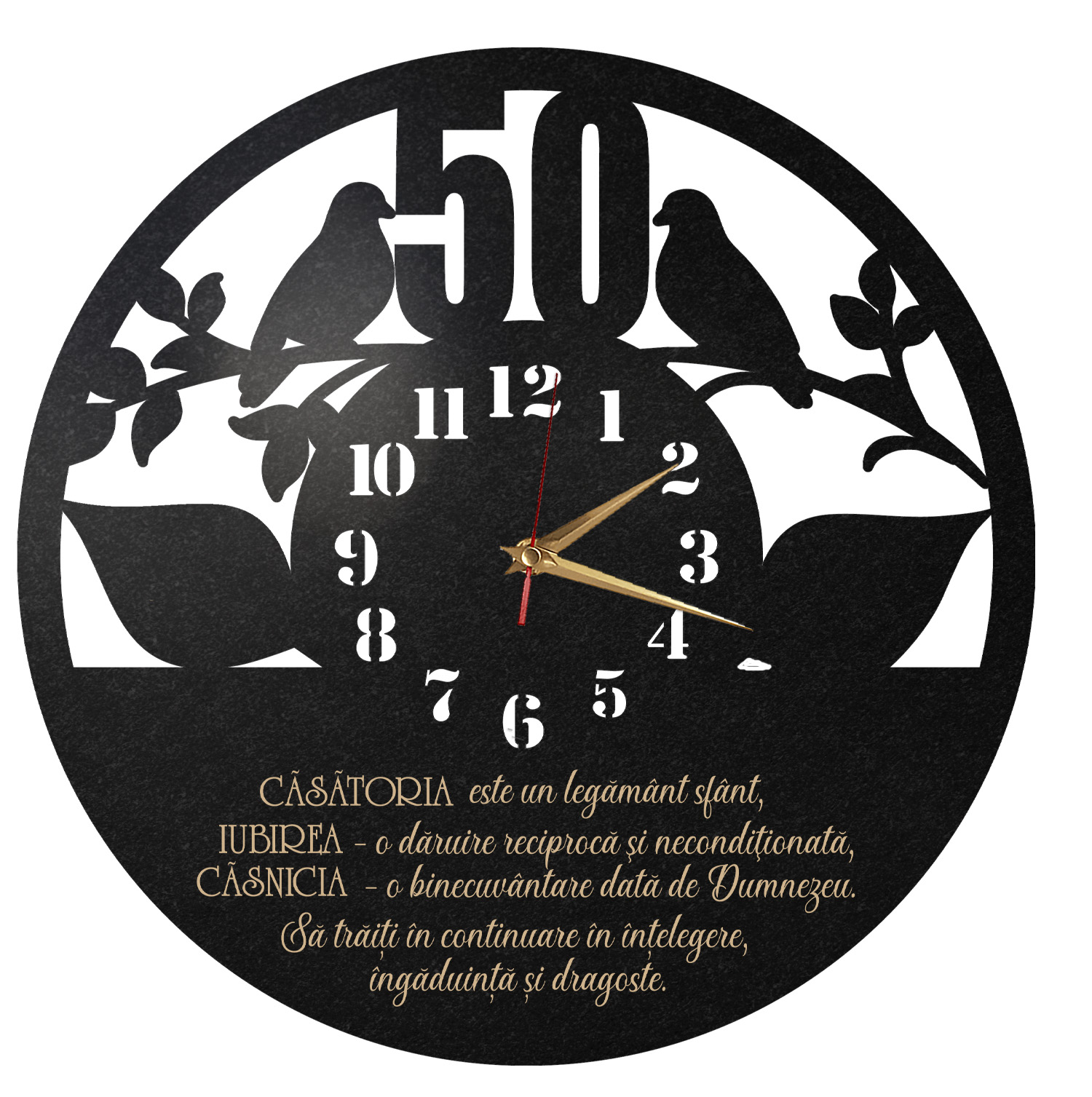 Ceas Personalizat Aniversare 50 Ani Casatorie cu porumbei - Diametru 35 cm