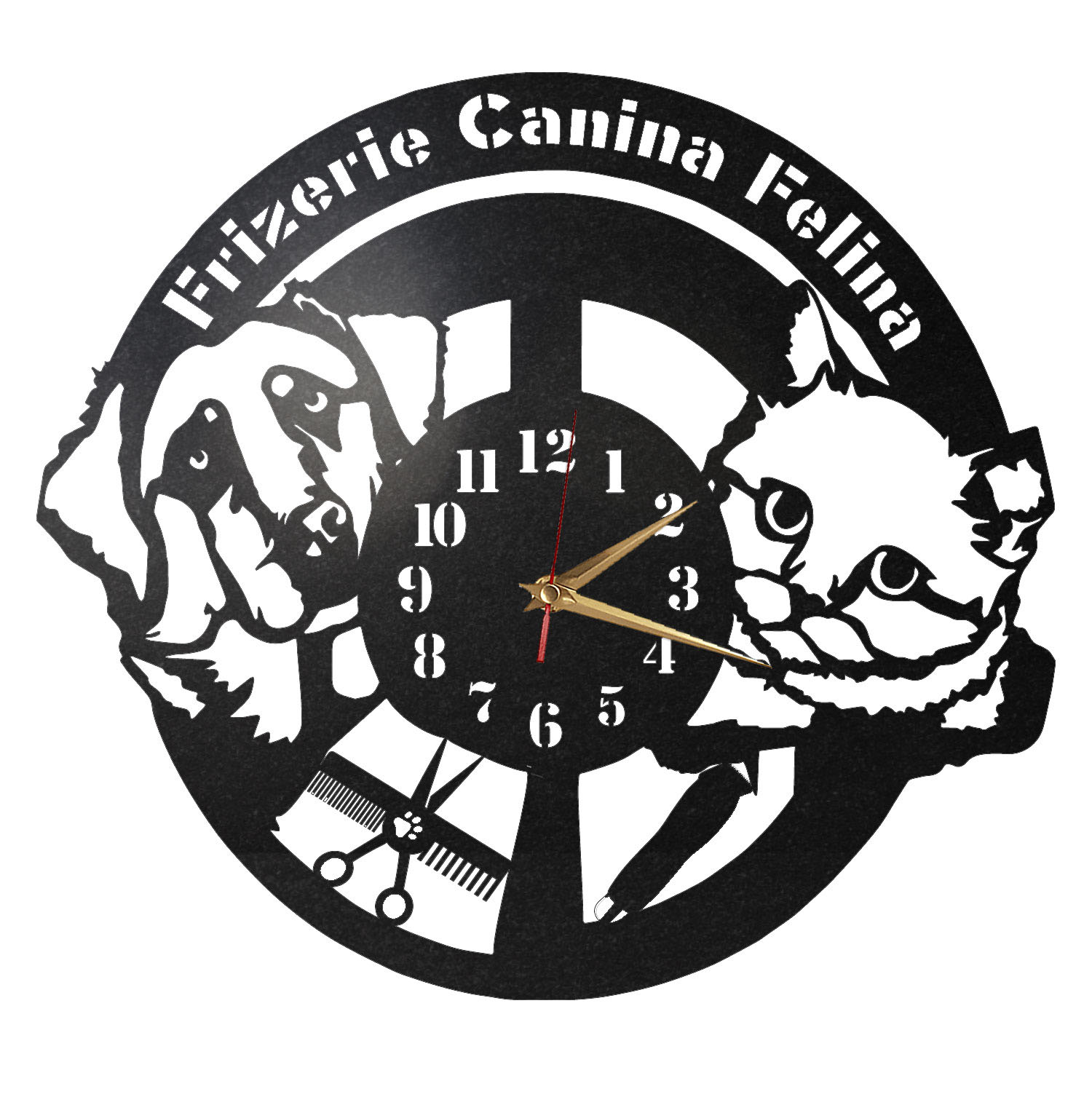 Ceas de perete frizerie canina felina 01 - Diametru 45 cm