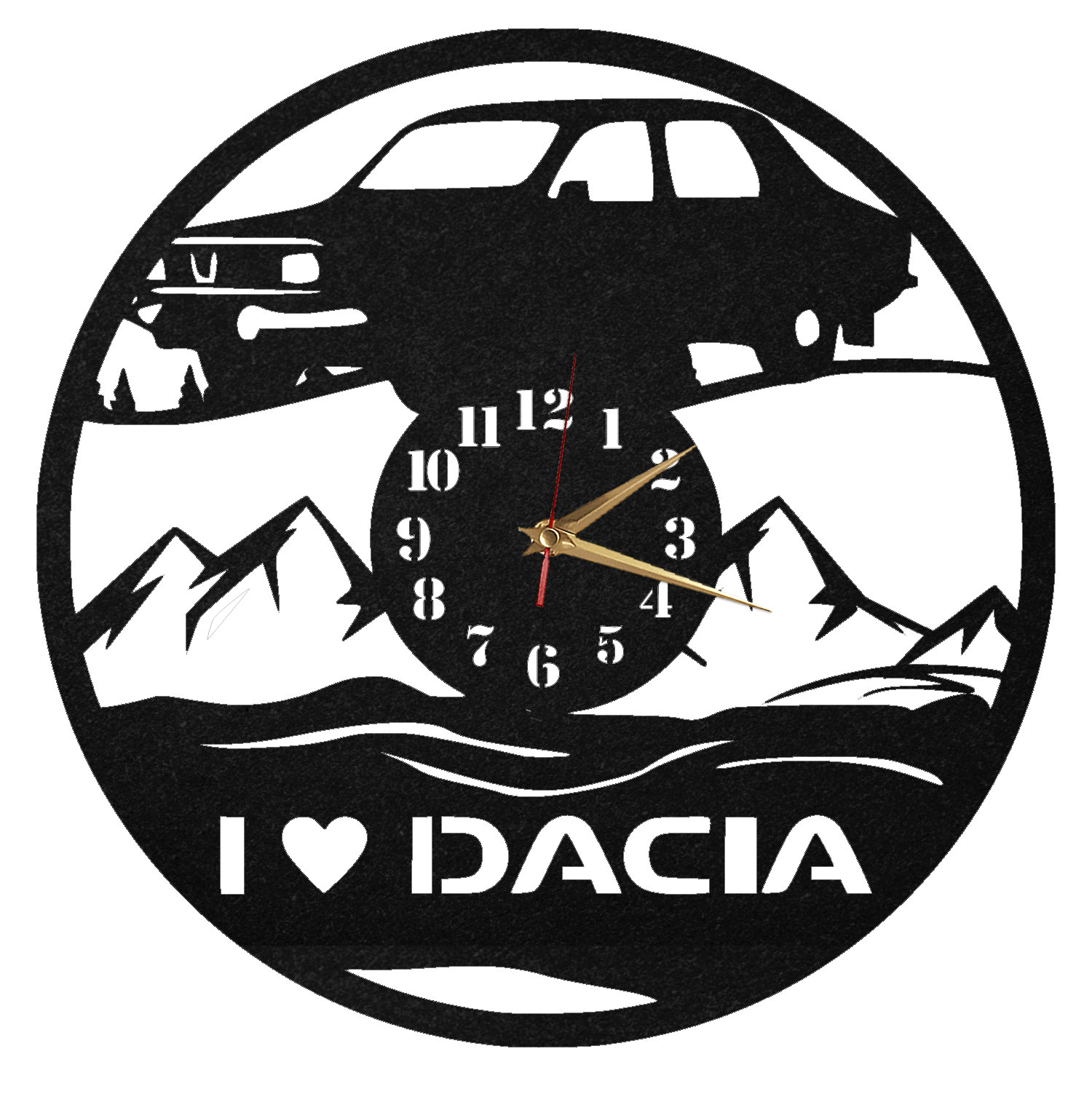 Ceas de perete personalizat I love Dacia - Diametru 35 cm