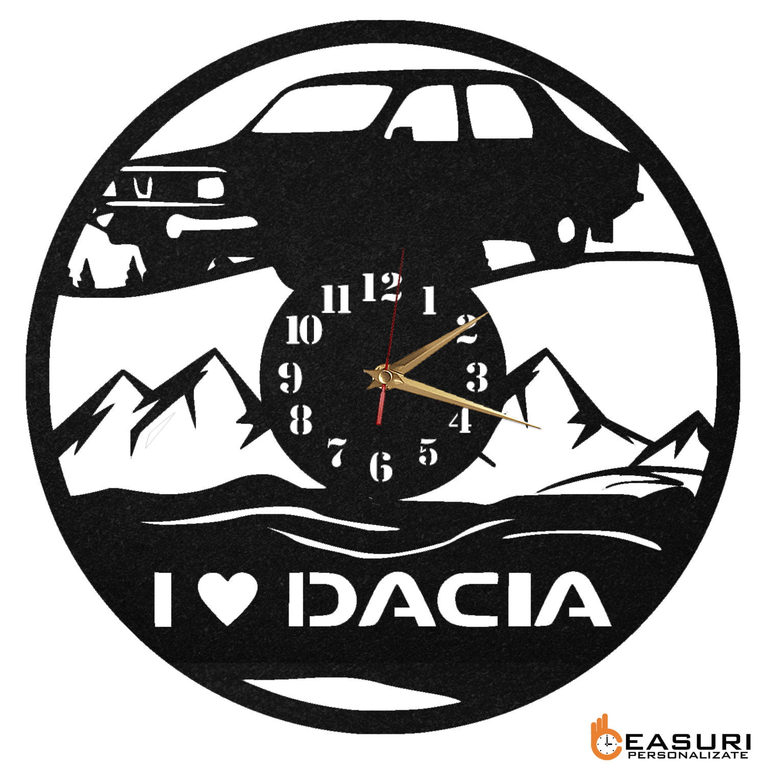 Ceas de perete personalizat I love Dacia - Diametru 35 cm