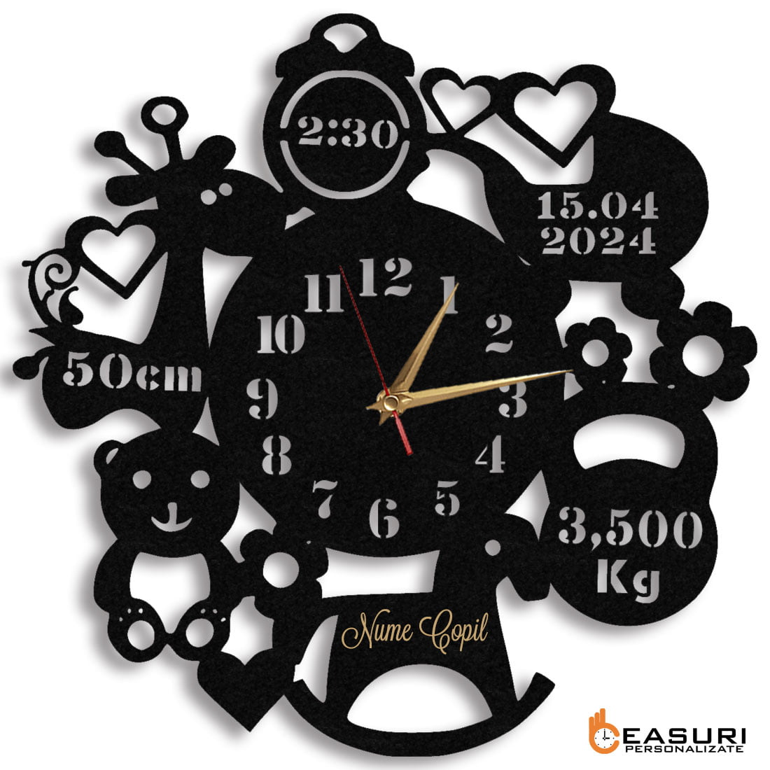 Ceas Personalizat cu Datele de Nastere Nou Nascut 01 - Diametru 35 cm