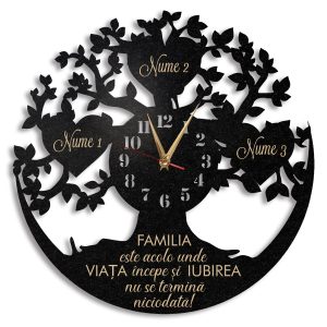 Ceas cadou familie copacul vietii cu inimi gravate