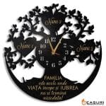 Ceas cadou familie copacul vietii cu inimi gravate