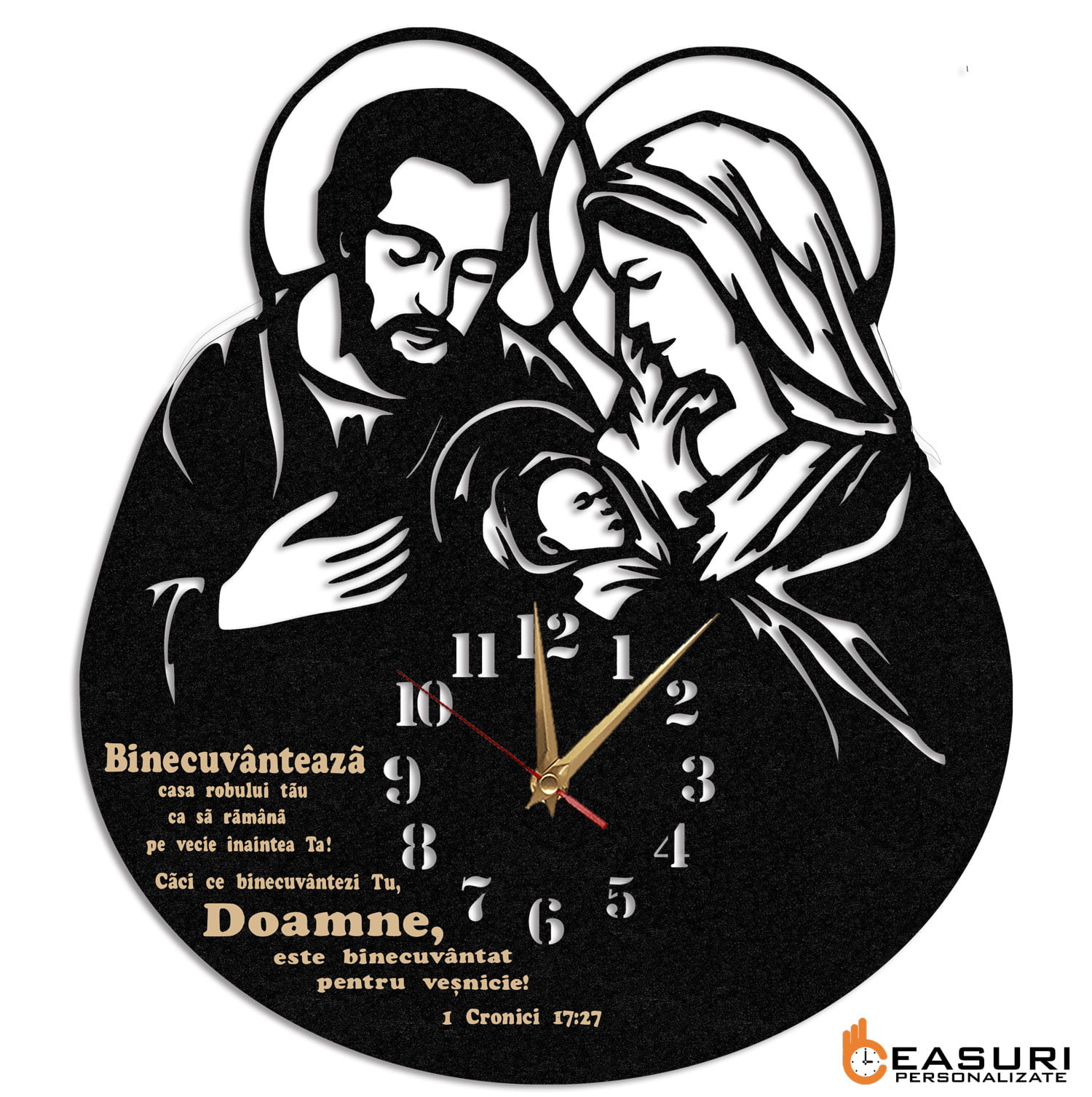 Ceas de perete religios sfanta familie binecuvanteaza casa - Diametru 35 cm