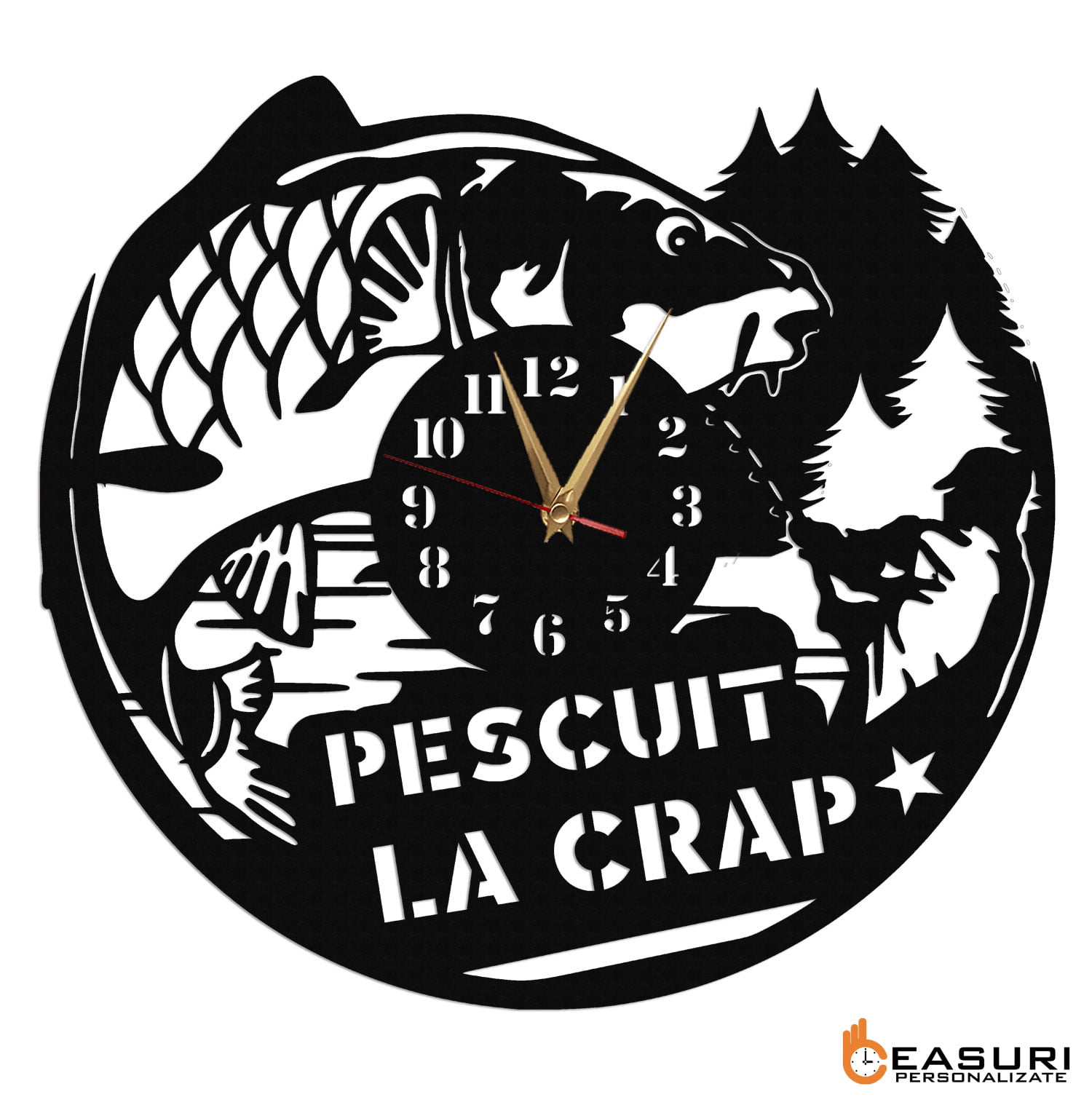 Ceas personalizat pescuit la crap - Diametru 35 cm