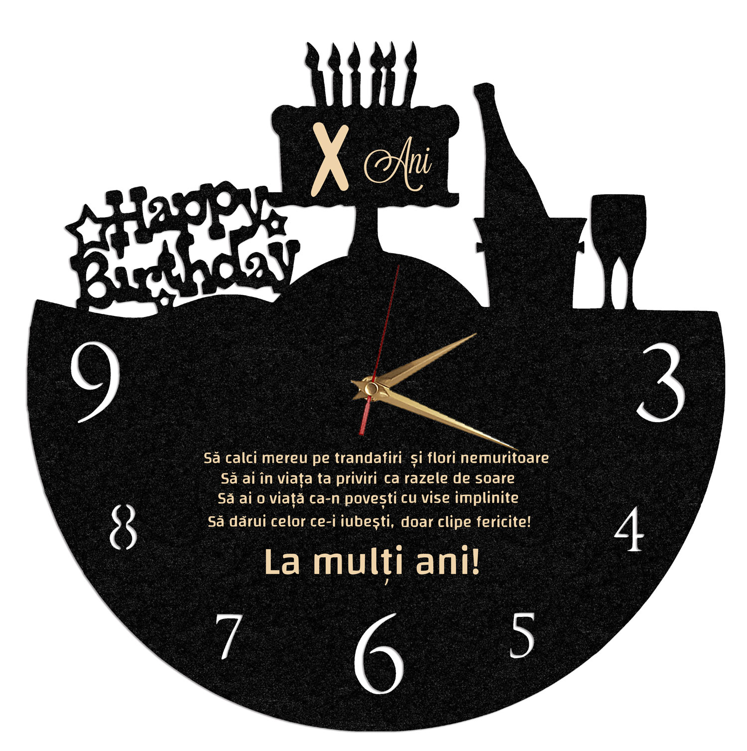 Ceas Personalizat La multi ani Sampanie tort - Diametru 35 cm