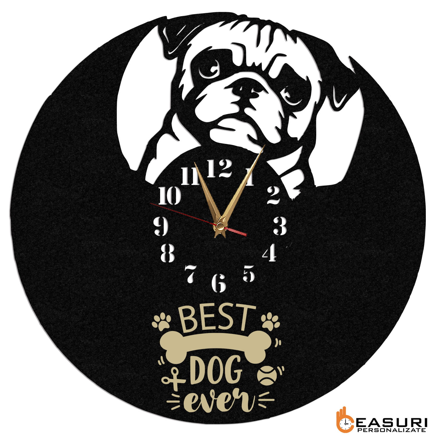 Ceas de perete Caine Pug 01 - Diametru 45 cm