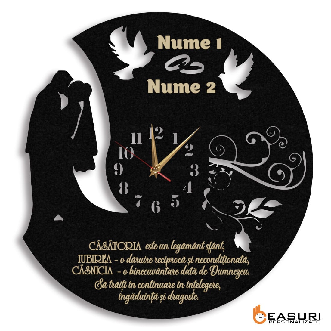 Ceas personalizat aniversare casatorie 03 gravat - Diametru 45 cm