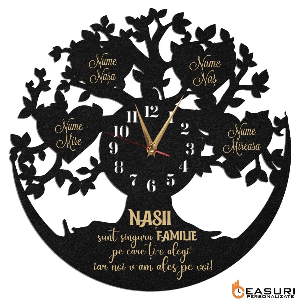 Ceasuri Personalizate: Cadouri Inedite pentru Nasi 3 Ceas cadou pentru nasi copac cu inimi